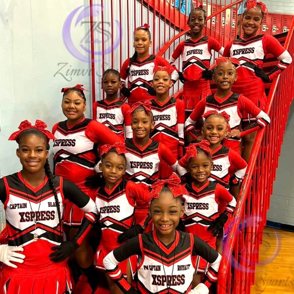 Cheerleading uniform with pleated skirt and sleeveless top.