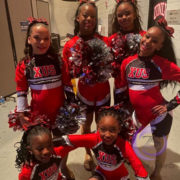 Team cheerleading set for competition and practice"