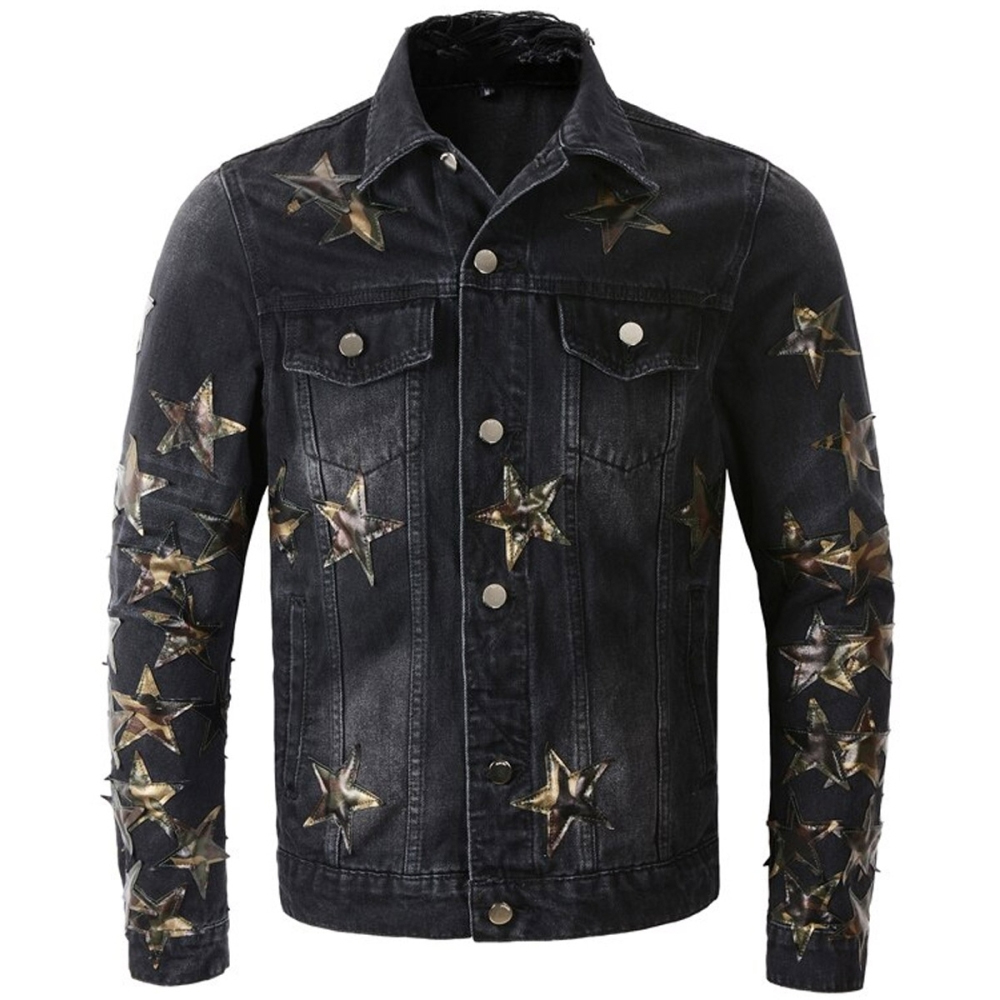 Classic blue denim jacket with button front and chest pockets