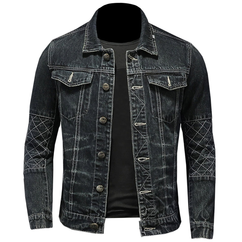 Classic blue denim jacket with button front and chest pockets