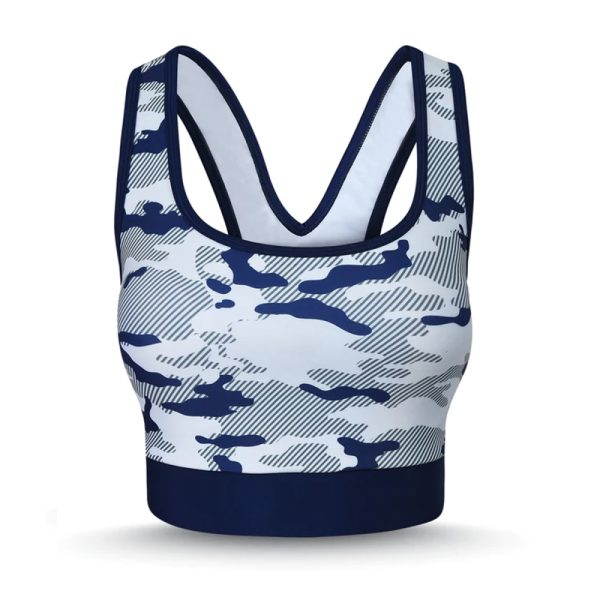 Stylish cross-back gym bra for yoga and fitness training.