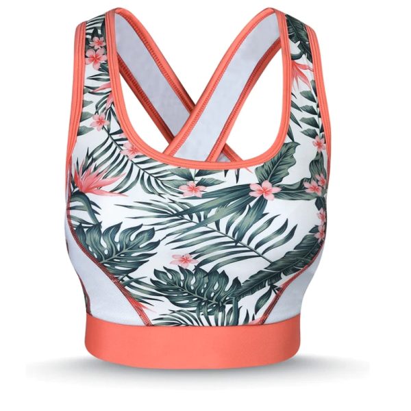 Stylish cross-back gym bra for yoga and fitness training.