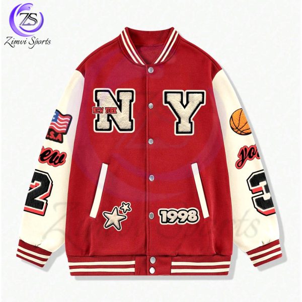 Classic varsity jacket with front buttons and ribbed cuffs