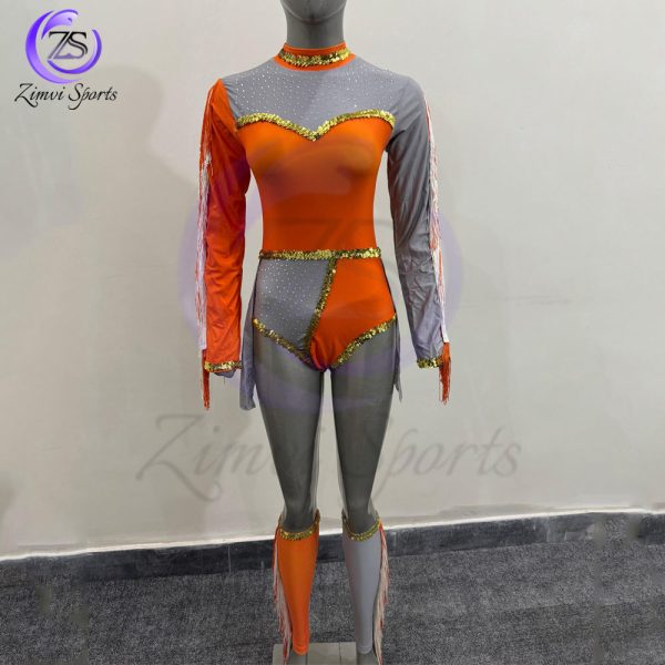 Majorette performance uniform with sequins and metallic fabric for dance shows