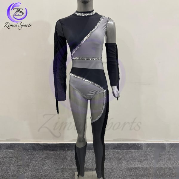 Majorette performance uniform with sequin details and pleated skirt