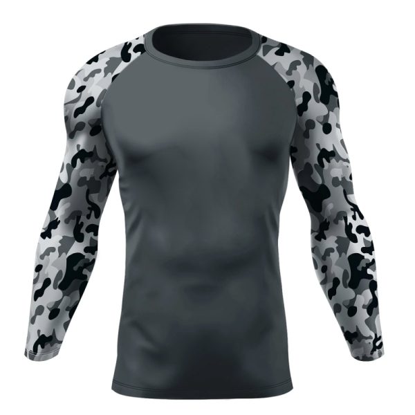 Compression fit rash guard for MMA, surfing, and water sports.