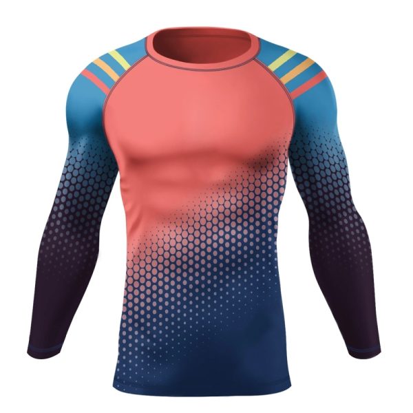 Compression fit rash guard for MMA, surfing, and water sports.