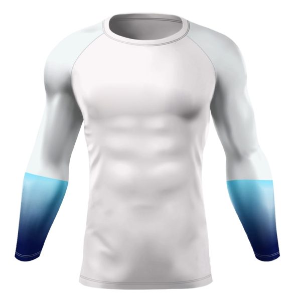 Compression fit rash guard for MMA, surfing, and water sports.