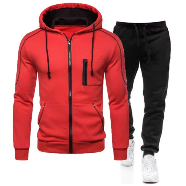 Men’s black fitness tracksuit with zip-up jacket and jogger pants