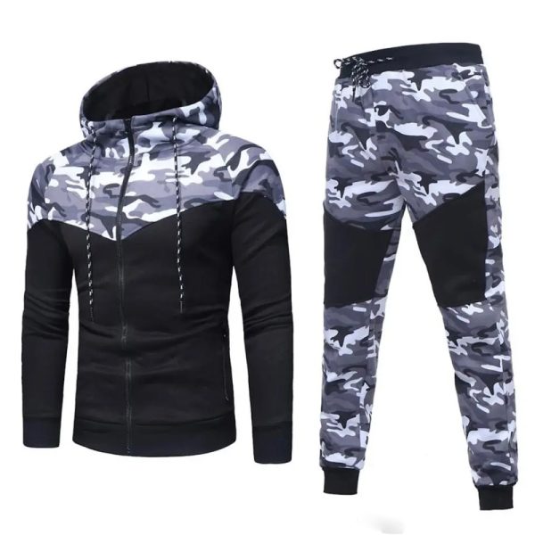 Men’s black fitness tracksuit with zip-up jacket and jogger pants