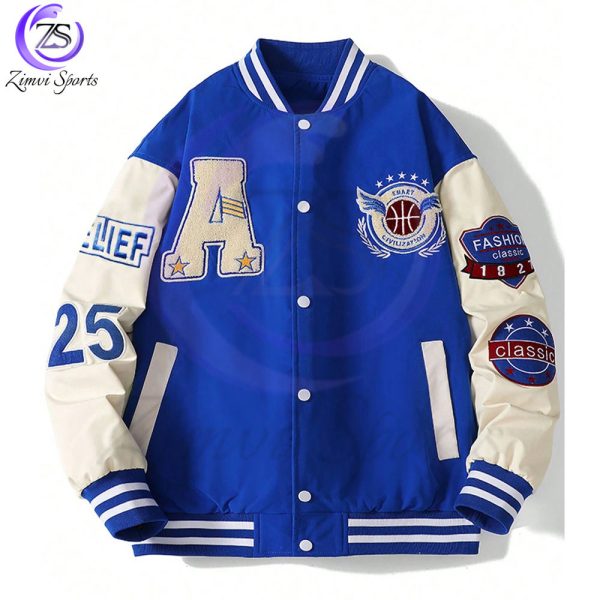 Classic varsity jacket with front buttons and ribbed cuffs