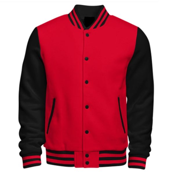 Classic varsity jacket for men – wool body with leather sleeves and striped rib cuffs